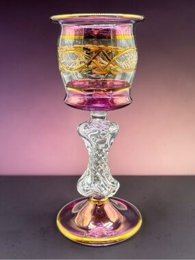 Iridescent Art Glass Pink Gold Clear Candle Votive Holder Delicate Twist Stem